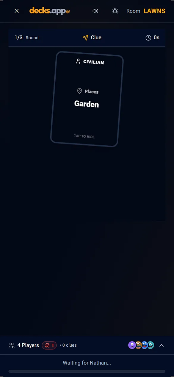 Imposter, a social deduction word game, showing a player's secret word card on a phone