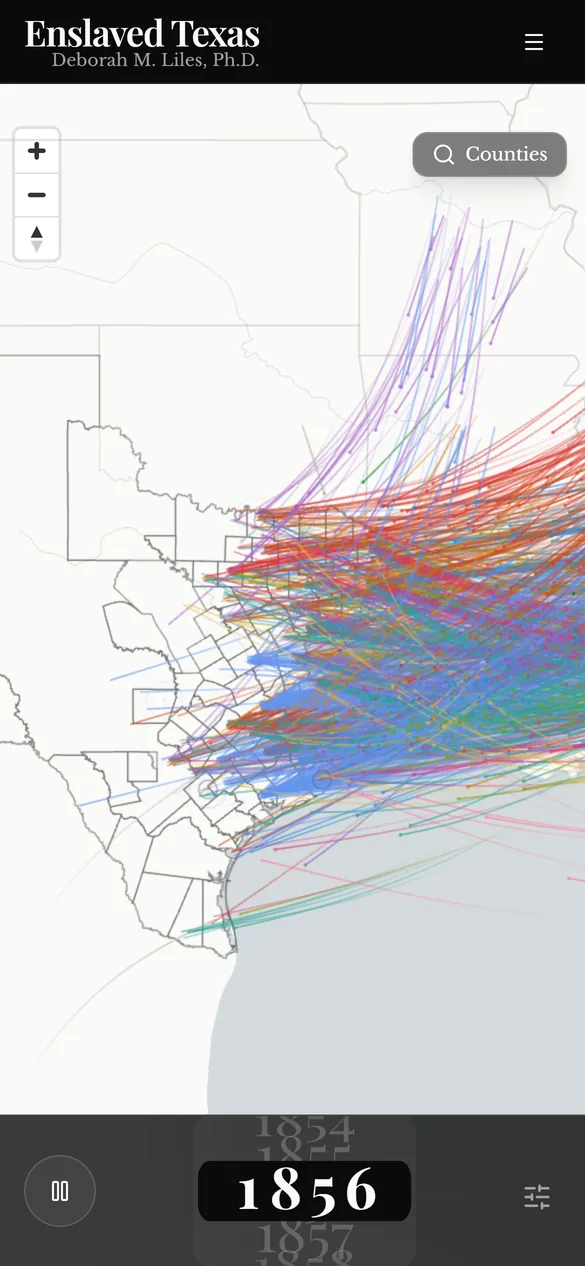 The migration map playing on a phone, at 1856